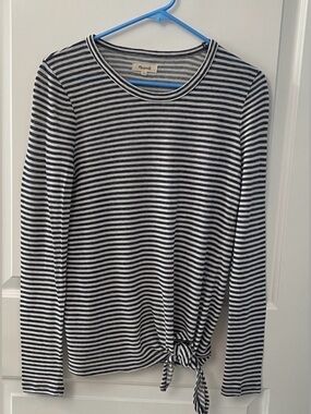 Madewell Women's Navy and White Striped Knit Top/Ties at bottom left